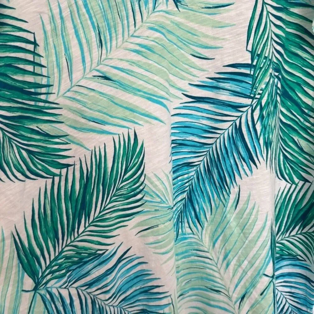 TAHARI Blouse 2X Tropical Palm Leaf V-Neck Short Sleeve Lightweight Cotton Top - Picture 3 of 4